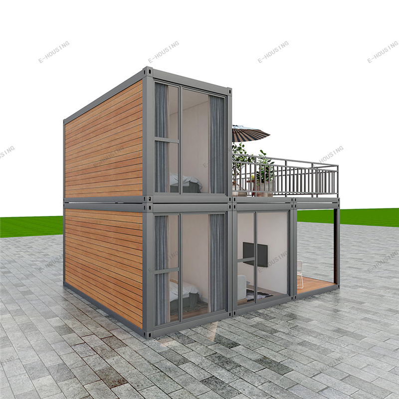 2022 Pausahaan E-Perumahan Ngaropea High-end Profesional Méwah Kayu Grain Pangaruh Prefabricated Living Container House Sareng Fireproof 01